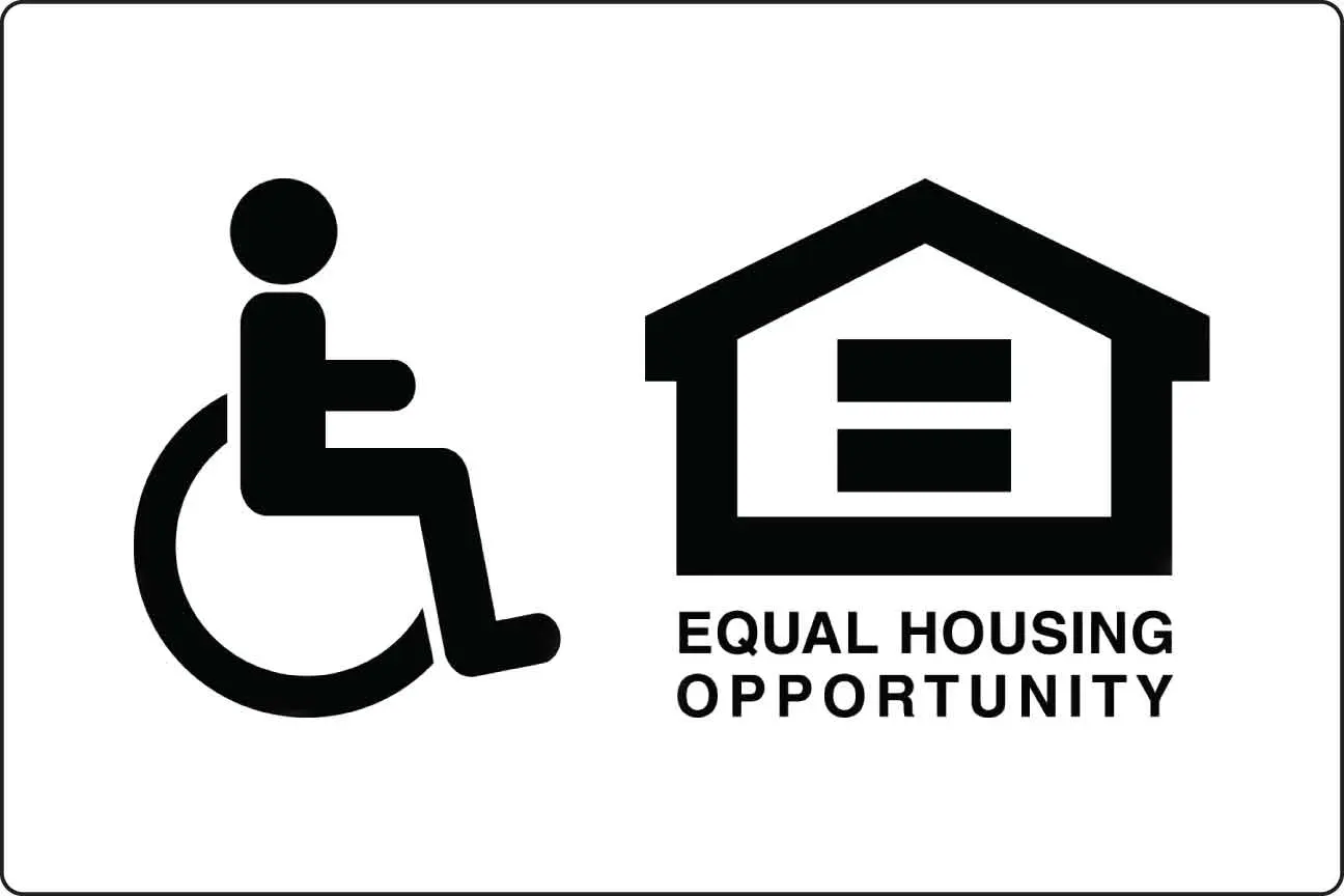 Wheelchair symbol and equal housing opportunity logo.