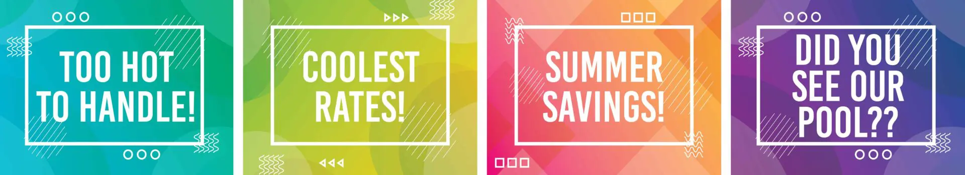 Colorful promotional summer savings banners.