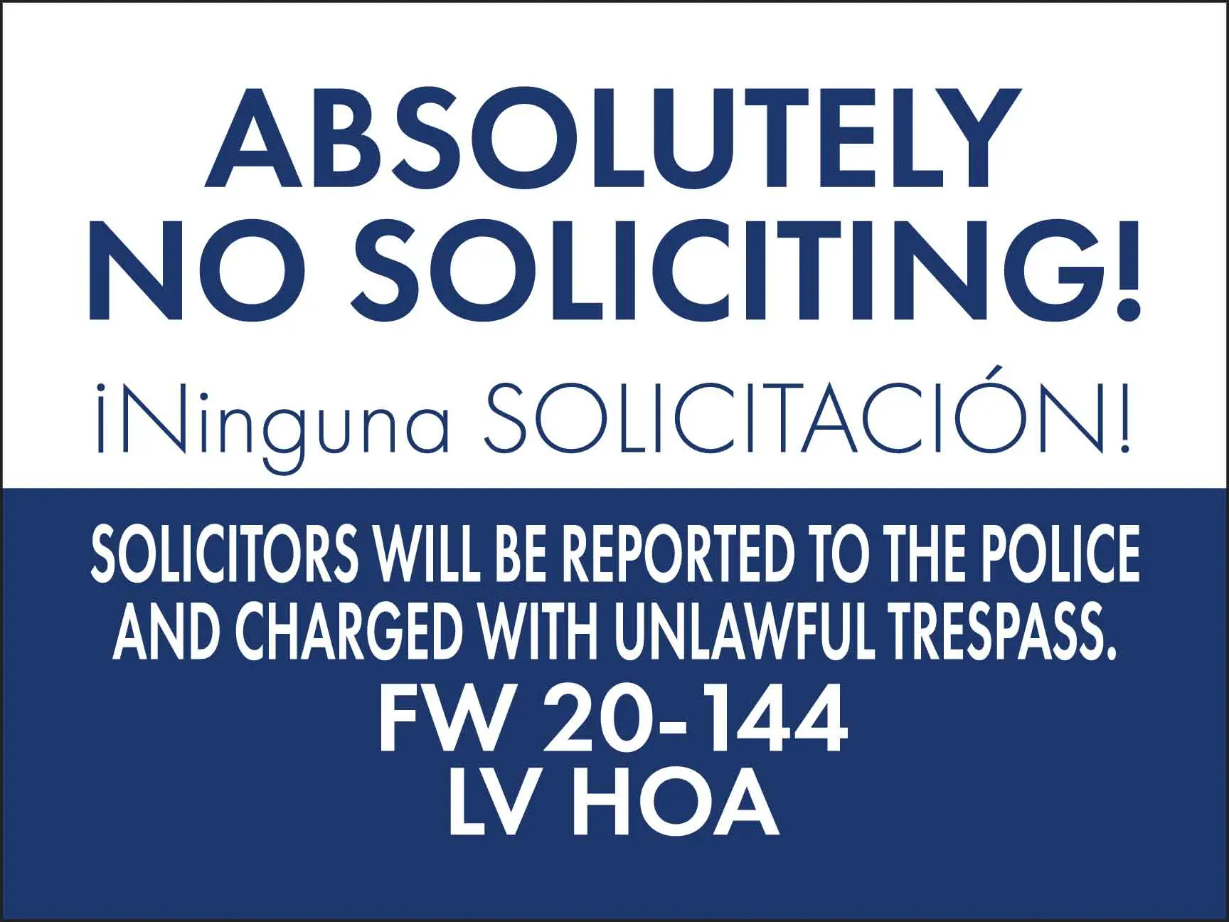 No soliciting sign with warning text.