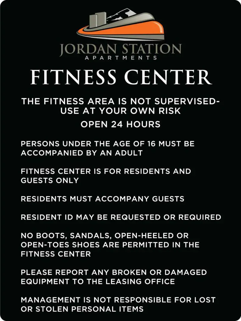 Fitness center rules and access information sign.