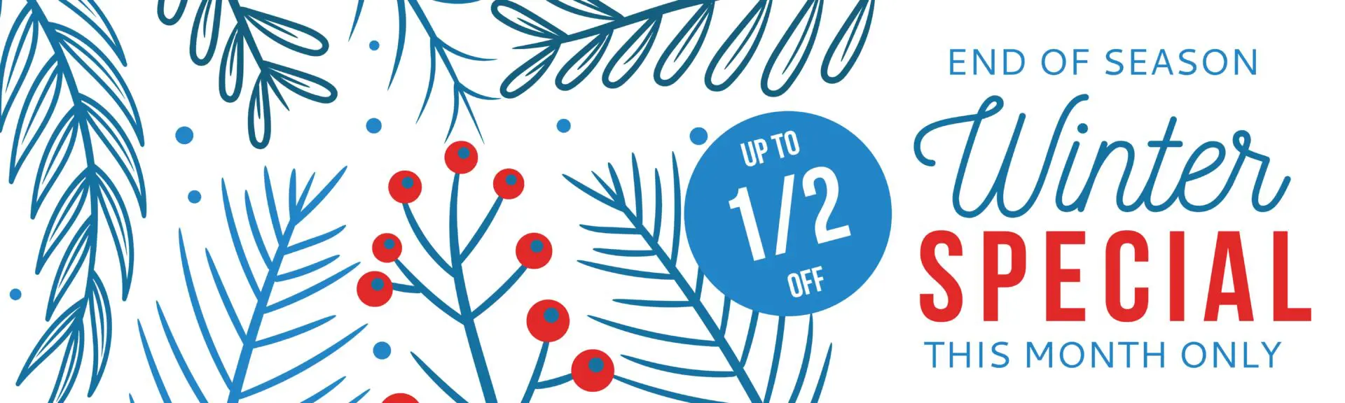 Winter sale banner with festive design elements.