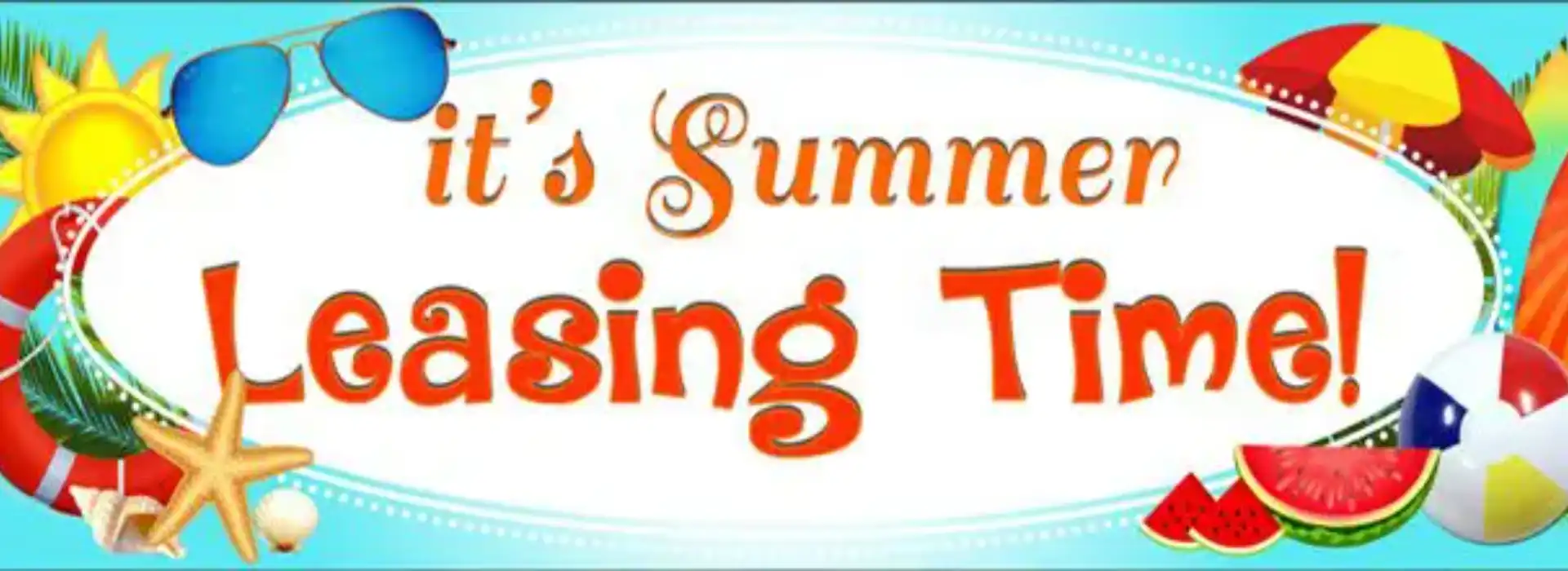 Colorful summer-themed text banner with playful fonts.