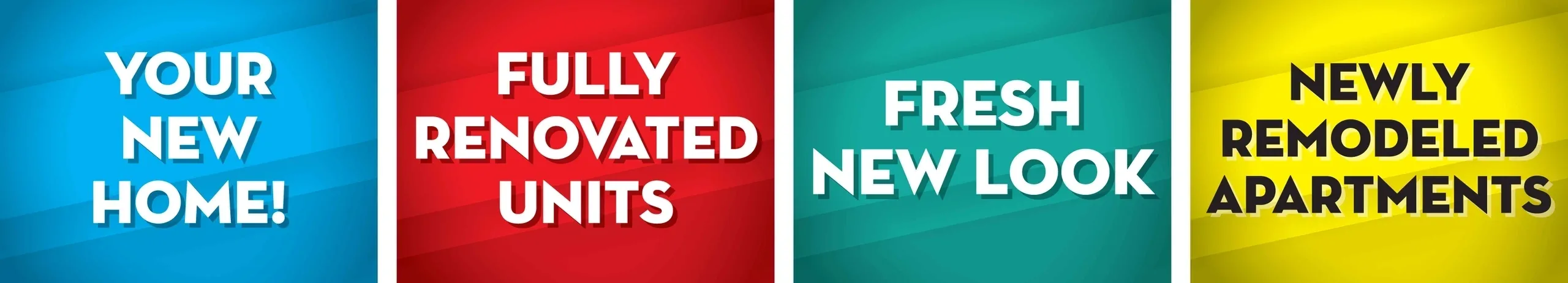 Real estate renovation advertisement with colorful text.