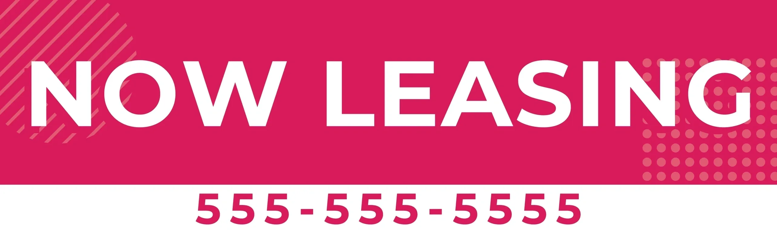Now Leasing sign with phone number.