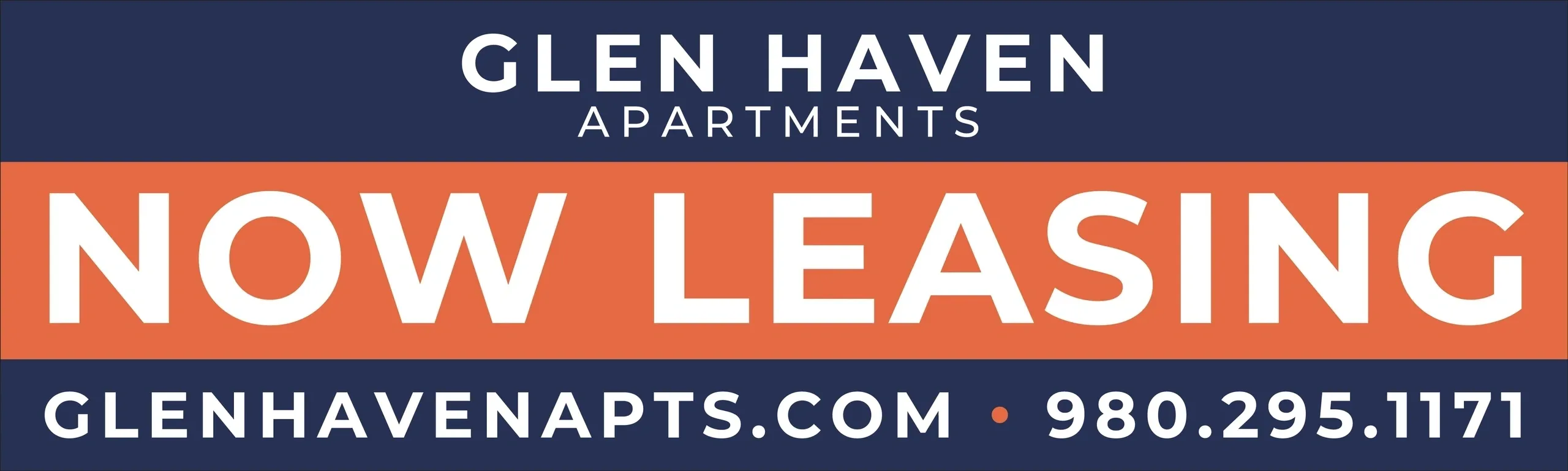 Now leasing banner for Glen Haven Apartments.