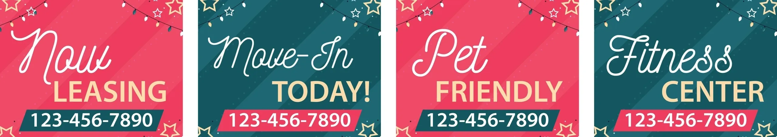 Apartment amenities and leasing contact information.