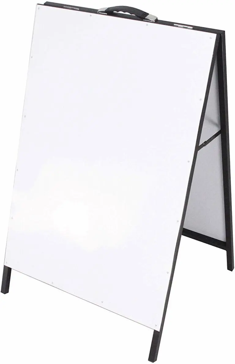 A-frame whiteboard with black frame.