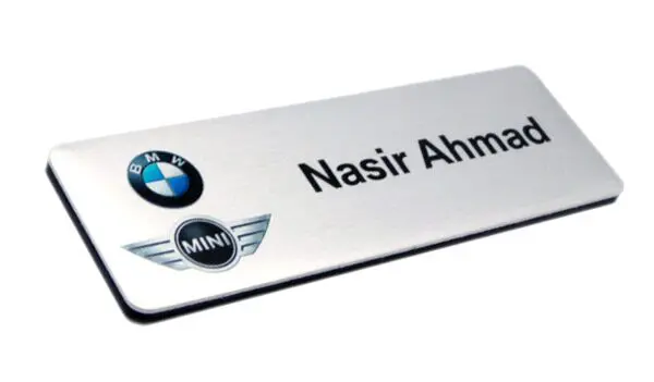 BMW and MINI name badge with text.
